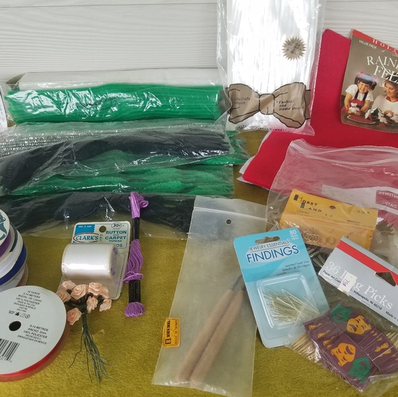 Craft Junk Drawer Lot Random Assorted Craft Items Ribbons,Felt Lot NOS - Picture 2 of 8